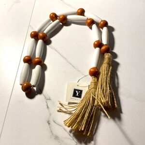 White & Brown Wood Beaded Rope & Tassles NWT